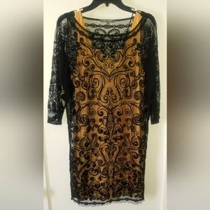 Beautiful Catherine Malandrino Black Sheer Lace Dress with nude slip